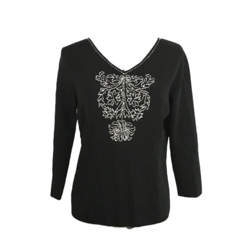 𝅺due’ per Due’ Classy Black Needlepoint Design Top Size M